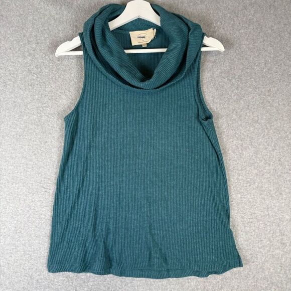Anthropologie Vanessa Virginia Women Small Cowl Neck Sleeveless Top Green Ribbed - Picture 1 of 7
